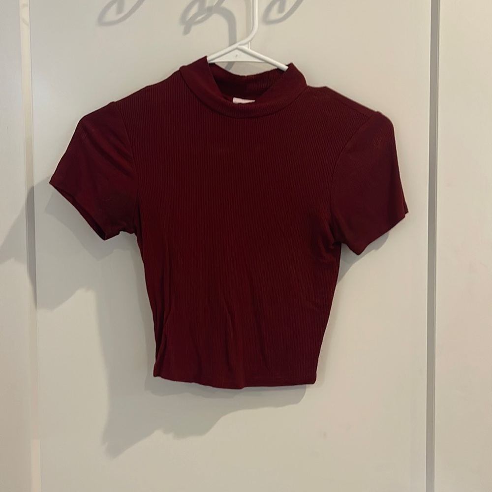 CROPPED BURGUNDY TURTLE NECK